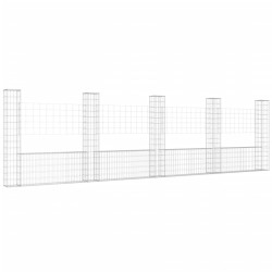 Gabionenkorb U-Form mit 5 Säulen Eisen 500x20x150 cm