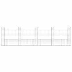 Gabionenkorb U-Form mit 5 Säulen Eisen 500x20x150 cm