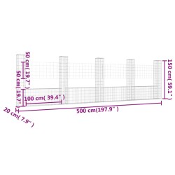 Gabionenkorb U-Form mit 5 Säulen Eisen 500x20x150 cm