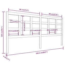 Bett-Kopfteil Grau 205,5x4x100 cm Massivholz Kiefer