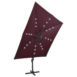 Ampelschirm mit LED-Beleuchtung 300 cm Bordeauxrot