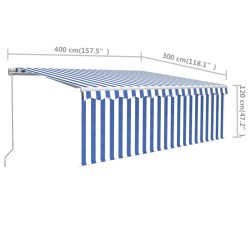 Markise Manuell Einziehbar mit Rollo 4x3 m Blau & Weiß