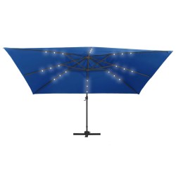 Ampelschirm mit LED-Beleuchtung Alu-Mast 400x300 cm Azurblau