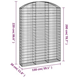 Gabione mit Hochbogen 150x30x200/220 cm Verzinktes Eisen