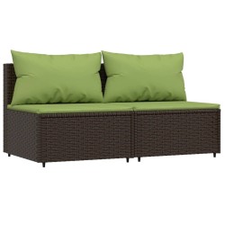 Garten-Mittelsofas mit Kissen 2 Stk. Braun Poly Rattan