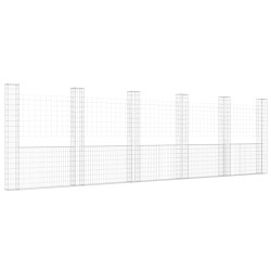 Gabionenkorb U-Form mit 6 Säulen Eisen 620x20x200 cm