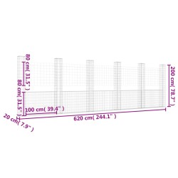 Gabionenkorb U-Form mit 6 Säulen Eisen 620x20x200 cm