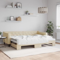 Tagesbett Ausziehbar Creme 80x200 cm Stoff