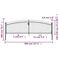 Doppelflügel-Gartentor mit Speerspitzen 400 x 200 cm