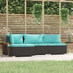 4-tlg. Garten-Lounge-Set mit Kissen Schwarz Poly Rattan