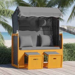 Strandkorb mit Kissen Poly Rattan Massivholz Schwarz Anthrazit