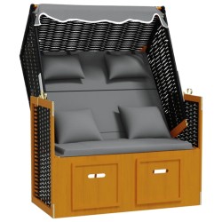 Strandkorb mit Kissen Poly Rattan Massivholz Schwarz Anthrazit