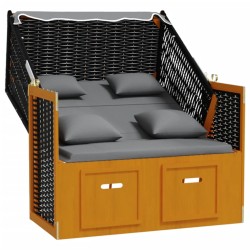 Strandkorb mit Kissen Poly Rattan Massivholz Schwarz Anthrazit