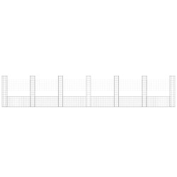 Gabionenkorb U-Form mit 7 Säulen Eisen 740x20x150 cm