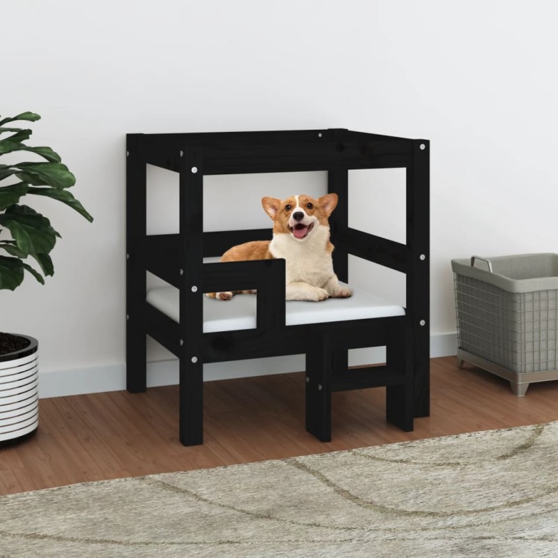 Hundebett Schwarz 55,5x53,5x60 cm Massivholz Kiefer