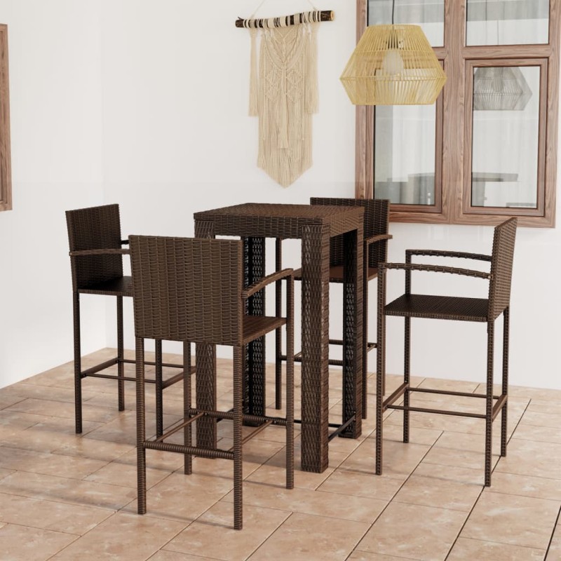 5-tlg. Garten-Bar-Set mit Armlehnen Poly Rattan Braun