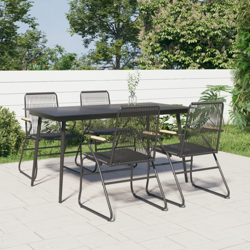 5-tlg. Garten-Essgruppe Schwarz PVC Rattan