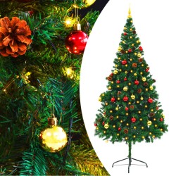 Künstlicher Weihnachtsbaum mit Beleuchtung & Kugeln Grün 210 cm