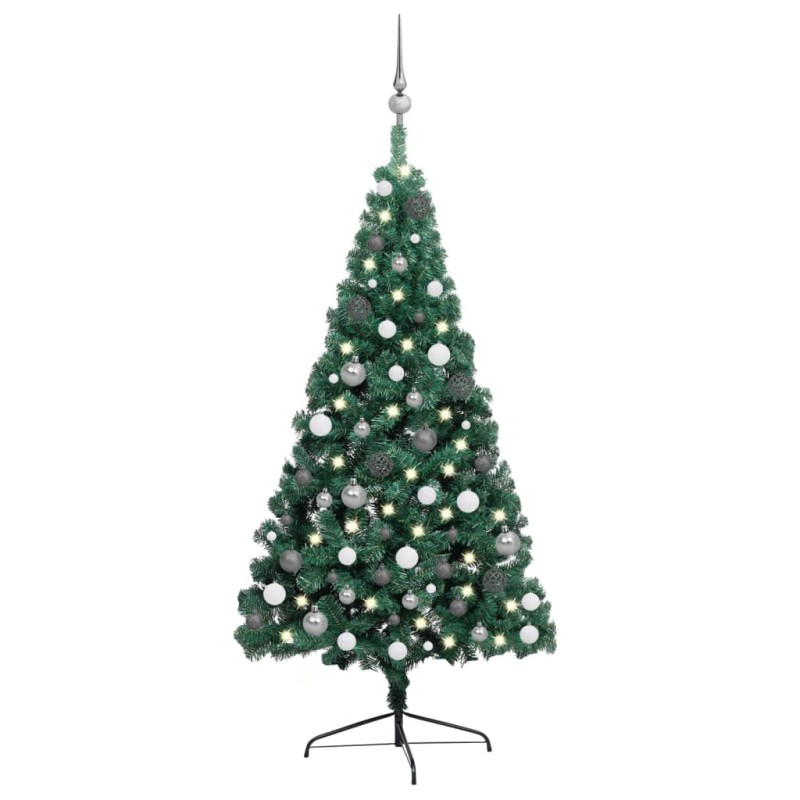 Künstlicher Halb-Weihnachtsbaum Beleuchtung Kugeln Grün 240 cm