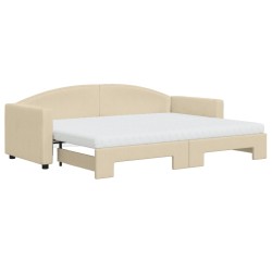 Tagesbett Ausziehbar mit Matratzen Creme 80x200 cm Stoff