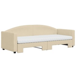 Tagesbett Ausziehbar mit Matratzen Creme 80x200 cm Stoff