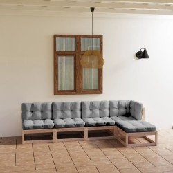 5-tlg. Garten-Lounge-Set mit Kissen Kiefer Massivholz