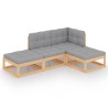 4-tlg. Garten-Lounge-Set mit Kissen Massivholz Kiefer