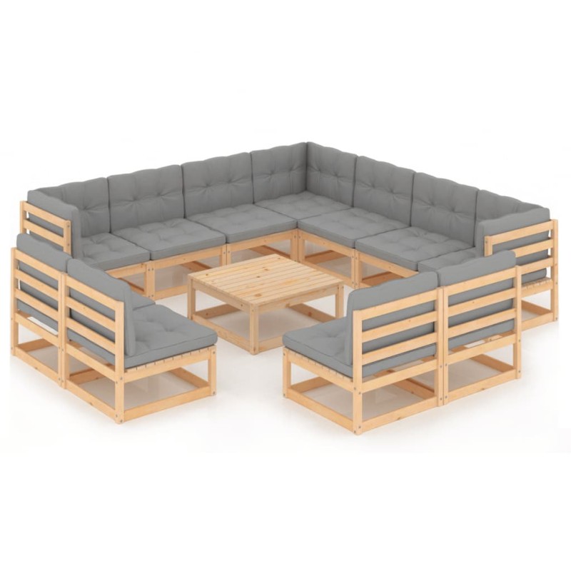 12-tlg. Garten-Lounge-Set mit Kissen Massivholz Kiefer