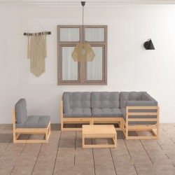 6-tlg. Garten-Lounge-Set mit Kissen Kiefer Massivholz