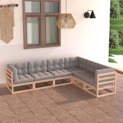 6-tlg. Garten-Lounge-Set mit Kissen Massivholz Kiefer