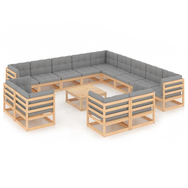 14-tlg. Garten-Lounge-Set mit Kissen Massivholz Kiefer