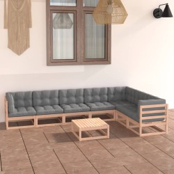 8-tlg. Garten-Lounge-Set mit Kissen Massivholz Kiefer