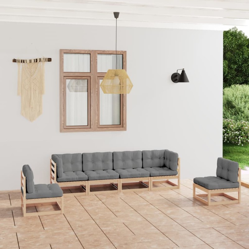 6-tlg. Garten-Lounge-Set mit Kissen Kiefer Massivholz