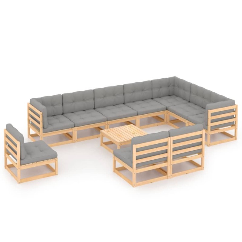 11-tlg. Garten-Lounge-Set mit Kissen Kiefer Massivholz