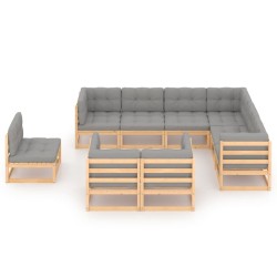 9-tlg. Garten-Lounge-Set mit Kissen Massivholz Kiefer