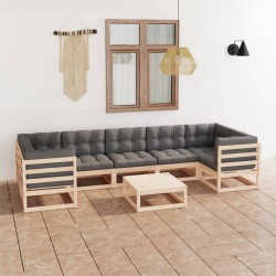 8-tlg. Garten-Lounge-Set mit Kissen Massivholz Kiefer