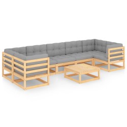 8-tlg. Garten-Lounge-Set mit Kissen Massivholz Kiefer