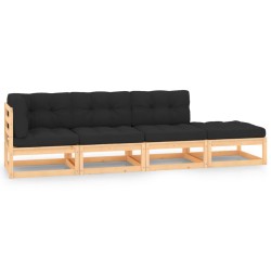 4-tlg. Garten-Lounge-Set mit Kissen Massivholz Kiefer