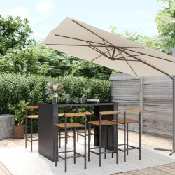 7-tlg. Gartenbar-Set Schwarz Poly Rattan & Massivholz Akazie