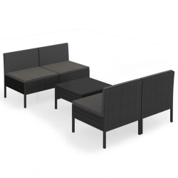 5-tlg. Garten-Lounge-Set mit Auflagen Poly Rattan Schwarz