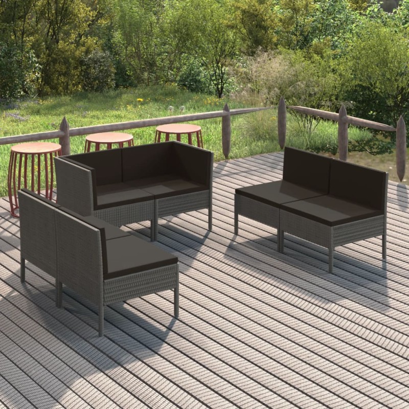 6-tlg. Garten-Lounge-Set mit Auflagen Poly Rattan Grau