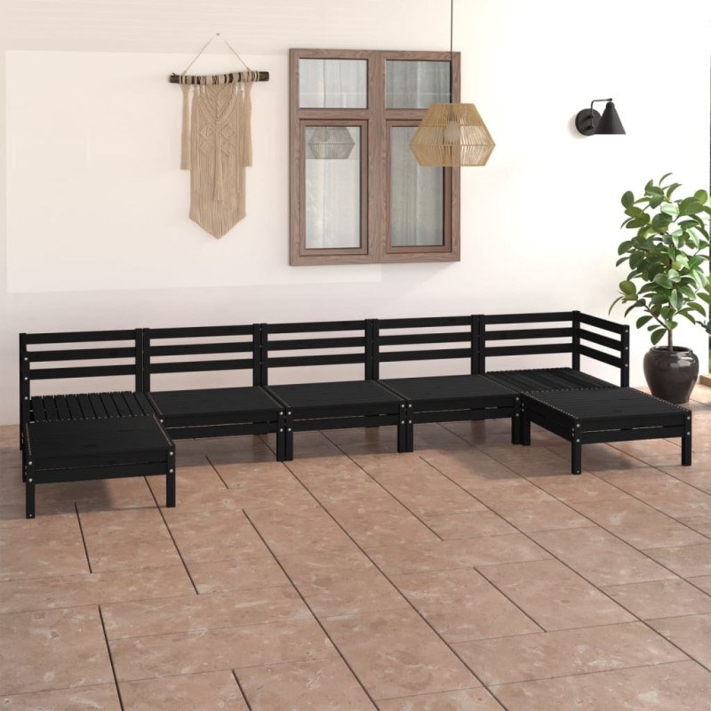 7-tlg. Garten-Lounge-Set Schwarz Massivholz Kiefer