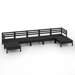 7-tlg. Garten-Lounge-Set Schwarz Massivholz Kiefer