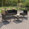 5-tlg. Garten-Lounge-Set mit Auflagen Poly Rattan Grau