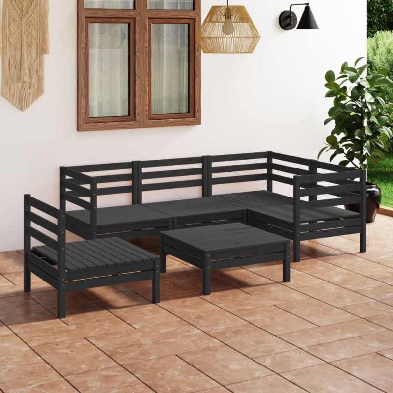 6-tlg. Garten-Lounge-Set Massivholz Kiefer Schwarz