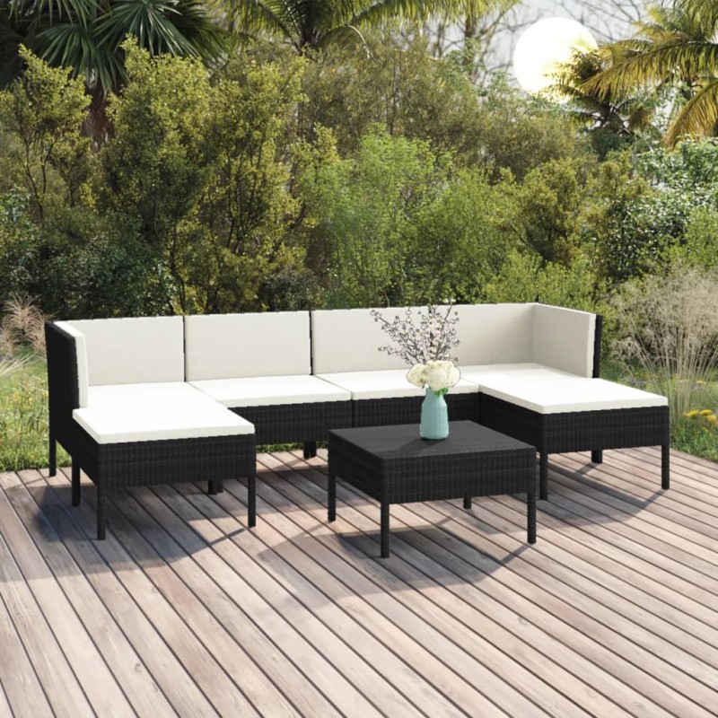 7-tlg. Garten-Lounge-Set mit Auflagen Poly Rattan Schwarz