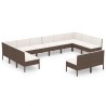 12-tlg. Garten-Lounge-Set mit Auflagen Poly Rattan Braun