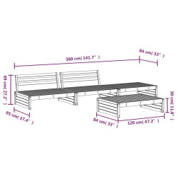 4-tlg. Garten-Lounge-Set Schwarz Massivholz Kiefer