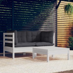 3-tlg. Garten-Lounge-Set mit Anthrazit Kissen Kiefernholz