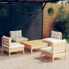 5-tlg. Garten-Lounge-Set mit Creme Kissen Kiefernholz